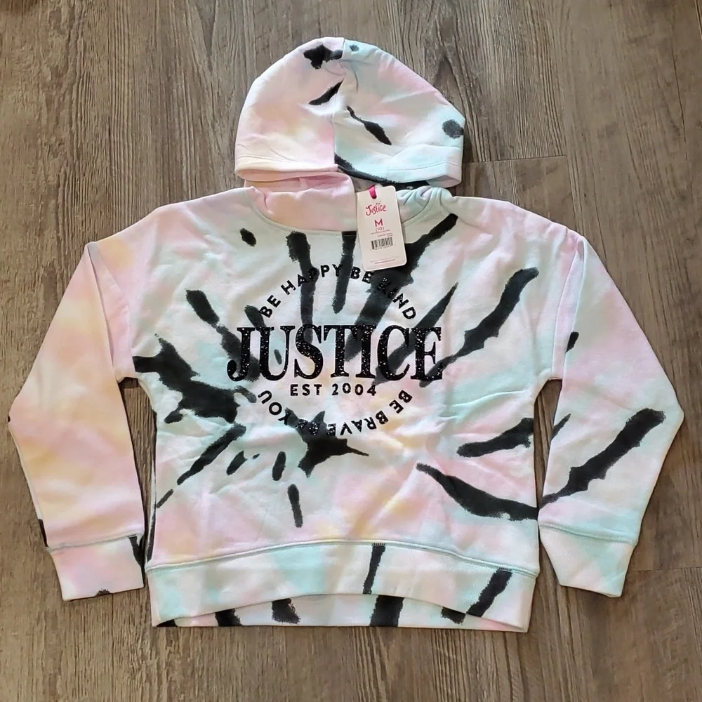 Justice Be Happy Be Brave Hooded Tue Dye Sweatshirt Size Medium/10